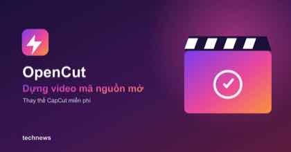 OpenCut - trinh dung video ma nguon mo thay the CapCut, icon clapperboard gradient tim hong cam